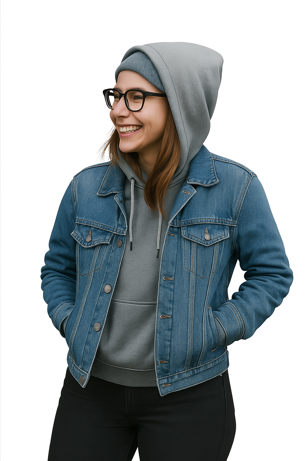 A smiling person using the AI assistant