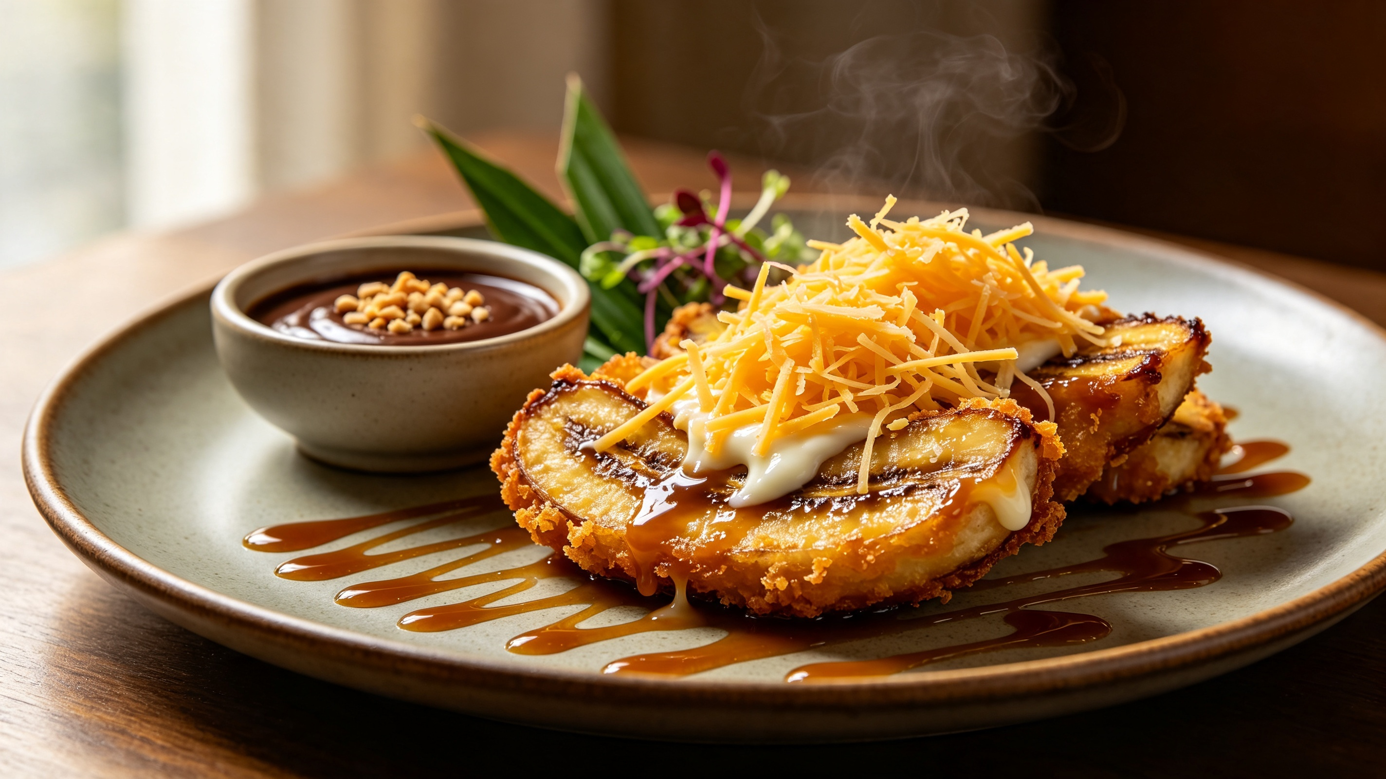 Pisang Goreng Keju — taburan keju cheddar parut