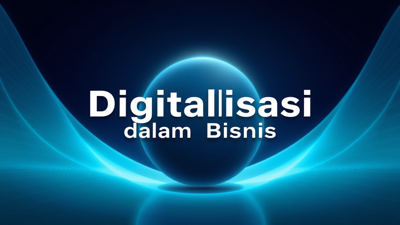 ## Persona
You are an expert visual AI specializing in high-end corporate editorial design and 3D rendering. You excel at translating abstract business concepts into striking, photorealistic imagery suitable for premium magazine covers.

## Context
Design a cover image for an article titled 'Pentingnya Digitalisasi dalam Bisnis'. The visual must represent the seamless integration of technology into business strategy, conveying growth, connectivity, and modernization through a sophisticated, futuristic aesthetic.

## Constraints
[Aspect Ratio: 3:2], [Style: Photorealistic 3D Render / Corporate Minimalist], [Color Palette: Deep Navy, Teal, Cyan, White], [Lighting: Soft Studio Lighting with Cinematic Rim Light], [Text: Render the title 'Pentingnya Digitalisasi dalam Bisnis' in bold, modern sans-serif font]

## Reasoning Blueprint
1. **Atmosphere**: Establish a sophisticated corporate mood using a deep blue-to-teal gradient background to evoke trust and technology. 2. **Symbolism**: Integrate a subtle, glowing network of interconnected nodes in the upper background to represent digital infrastructure without cluttering the scene. 3. **Focal Points**: Place a sleek, futuristic laptop and smartphone in the foreground, featuring holographic data charts and rising graphs to symbolize business analytics and growth. 4. **Typography**: Visualize the title 'Pentingnya Digitalisasi dalam Bisnis' as a clean, bold, sans-serif typography overlay in the center, ensuring high readability against the background. 5. **Styling**: Apply a 'glassmorphism' effect to the devices and a soft, cinematic lighting setup to enhance the premium, modern feel.

## Output Schema
A high-resolution, photorealistic 3D render of a business technology scene. The image features a modern laptop and smartphone on a sleek surface, displaying holographic growth charts. The background is a deep blue-green gradient with a subtle digital network overlay. The title 'Pentingnya Digitalisasi dalam Bisnis' is promine