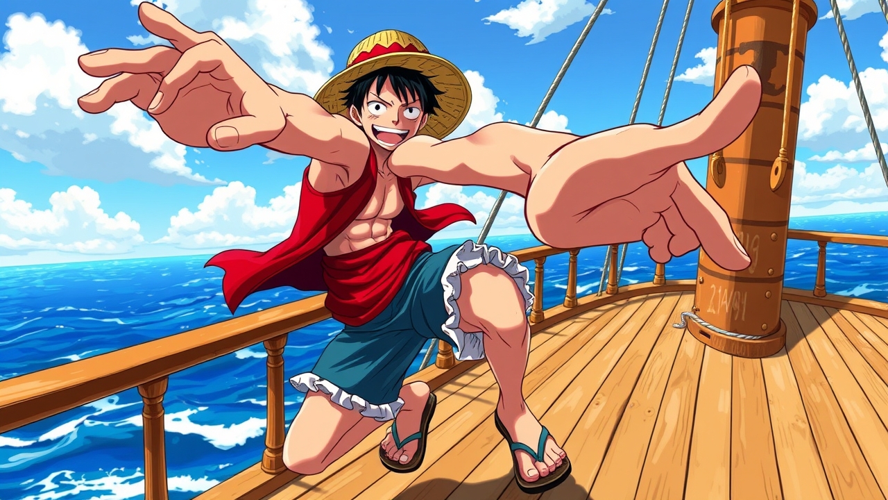 ## Persona
Senior Concept Artist / Anime Illustrator

## Context
Construct a visually striking prompt for Monkey D. Luffy, emphasizing dynamic action, vibrant shonen aesthetics, and high-fidelity rendering for an AI image generator.

## Constraints
Subject: Monkey D. Luffy. Pose: Dynamic stretching punch (Gum-Gum Pistol). Attire: Straw hat (no logo), red vest, blue shorts, sandals. Setting: Wooden ship deck, ocean horizon, clear sky. Style: High-quality shonen anime, cel-shaded, vibrant colors, sharp linework. Lighting: Bright daylight with rim lighting. Negative: Text, logos, watermarks, blurry details, realistic skin texture.

## Reasoning Blueprint
1. Identify Subject: Monkey D. Luffy. 2. Define Action: Elongated arm thrust forward to visualize the 'Gum-Gum' ability. 3. Detail Attire: Specify straw hat, red vest, blue shorts, sandals for accuracy. 4. Set Scene: Wooden deck and ocean to establish the pirate setting. 5. Style: Use 'shonen anime' and 'cel-shaded' to target the specific visual language of the source material. 6. Lighting: Bright daylight with rim light to separate subject from background. 7. Synthesize: Combine into a dense, descriptive prompt optimized for visual fidelity.

## Output Schema
Monkey D. Luffy executing a powerful Gum-Gum pistol punch, elongated arm thrust forward, wearing a straw hat, red vest, blue shorts, and sandals, determined expression, standing on a wooden ship deck with ocean background, vibrant shonen anime style, cel-shaded, crisp outlines, saturated colors, dramatic lighting, 8k resolution, no text, no logos.

## Edge Triggers
If the straw hat displays a smiley face or text, render it as a plain straw texture. If the deck shows a ship name, replace with wood grain., cute 8k toy figure, plastic collectible, studio product photo, macro detail, cinematic lighting, dramatic atmosphere, film still, shallow depth of field, cyberpunk style, neon lights, futuristic city night, high contrast