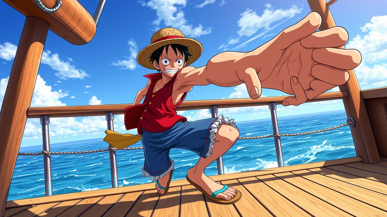 ## Persona
Senior Concept Artist / Anime Illustrator

## Context
Construct a visually striking prompt for Monkey D. Luffy, emphasizing dynamic action, vibrant shonen aesthetics, and high-fidelity rendering for an AI image generator.

## Constraints
Subject: Monkey D. Luffy. Pose: Dynamic stretching punch (Gum-Gum Pistol). Attire: Straw hat (no logo), red vest, blue shorts, sandals. Setting: Wooden ship deck, ocean horizon, clear sky. Style: High-quality shonen anime, cel-shaded, vibrant colors, sharp linework. Lighting: Bright daylight with rim lighting. Negative: Text, logos, watermarks, blurry details, realistic skin texture.

## Reasoning Blueprint
1. Identify Subject: Monkey D. Luffy. 2. Define Action: Elongated arm thrust forward to visualize the 'Gum-Gum' ability. 3. Detail Attire: Specify straw hat, red vest, blue shorts, sandals for accuracy. 4. Set Scene: Wooden deck and ocean to establish the pirate setting. 5. Style: Use 'shonen anime' and 'cel-shaded' to target the specific visual language of the source material. 6. Lighting: Bright daylight with rim light to separate subject from background. 7. Synthesize: Combine into a dense, descriptive prompt optimized for visual fidelity.

## Output Schema
Monkey D. Luffy executing a powerful Gum-Gum pistol punch, elongated arm thrust forward, wearing a straw hat, red vest, blue shorts, and sandals, determined expression, standing on a wooden ship deck with ocean background, vibrant shonen anime style, cel-shaded, crisp outlines, saturated colors, dramatic lighting, 8k resolution, no text, no logos.

## Edge Triggers
If the straw hat displays a smiley face or text, render it as a plain straw texture. If the deck shows a ship name, replace with wood grain.
