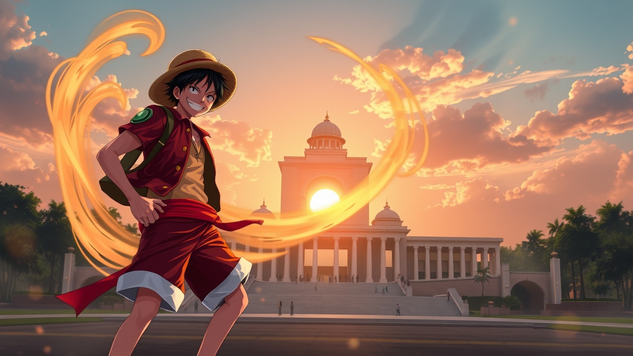 ## Persona
conceptual_designer

## Context
Design a high-resolution digital illustration that fuses Monkey D. Luffy's Gear 5 transformation with Indonesia's National Monument (Monas). Ensure a precise workflow: (1) define a balanced composition respecting the monument's architecture and cultural significance; (2) select an anime-inspired visual style enhanced with realistic lighting, atmospheric depth, and kinetic energy effects; (3) list technical specifications (resolution, file format, color space, DPI); (4) craft a concise generation prompt requesting an original artistic reinterpretation, prohibiting direct copying of copyrighted assets or exact replicas of the monument.

## Constraints
Array

## Reasoning Blueprint
Array

## Output Schema
Create a 4K (3840x2160) PNG digital painting of an original, stylized reinterpretation of Monkey D. Luffy in Gear 5, captured in a dynamic pose with a swirling rubber aura. Position Luffy slightly off-center in the foreground, with the National Monument (Monas) accurately rendered behind him, bathed in early-morning sunrise light that casts realistic shadows and highlights. Use vibrant anime-style colors, realistic lighting, subtle motion blur, and atmospheric haze to convey kinetic energy, while preserving the monument's precise geometry (base, tower, torch). Emphasize sharp details, high contrast, and a sense of motion. Exclude any exact copies of copyrighted character art or monument imagery. Negative prompt: 'no exact replica of Luffy, no exact replica of Monas, no copyrighted character art'. Output as high-quality PNG.

## Edge Triggers
Array, cute 8k toy figure, plastic collectible, studio product photo, macro detail, cyberpunk style, neon lights, futuristic city night, high contrast