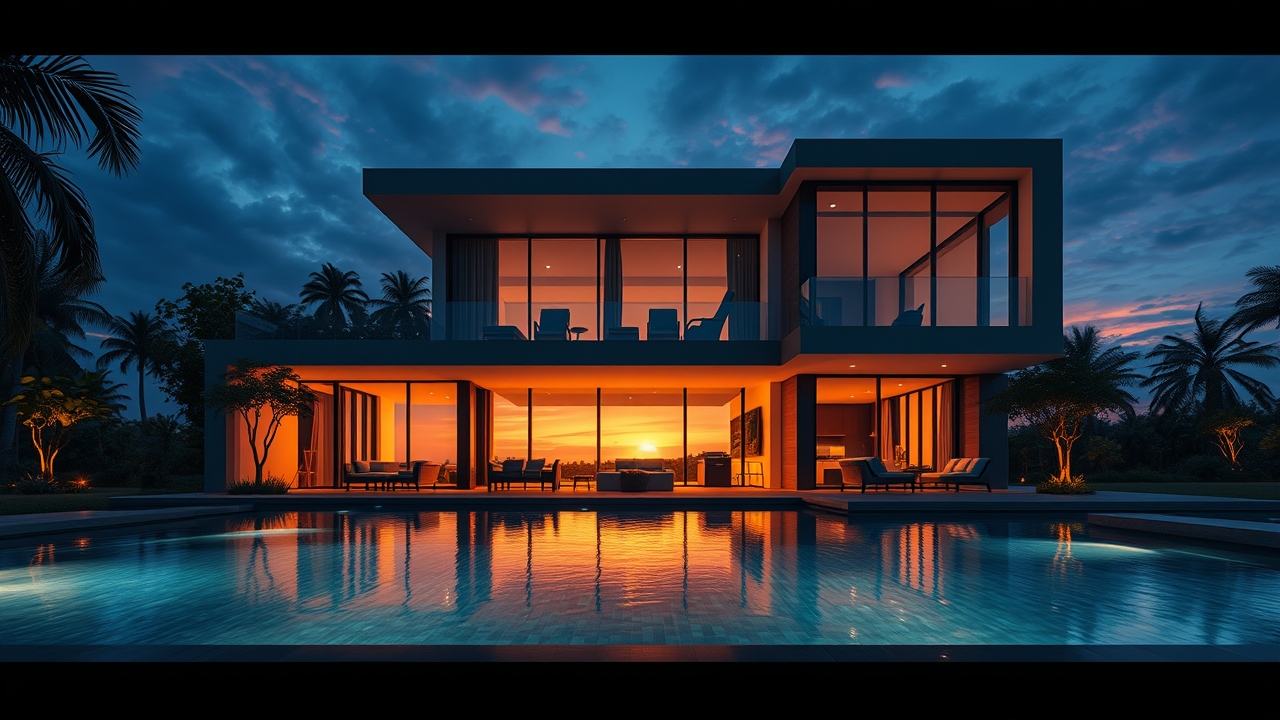 ## Persona
Prompt Engineer

## Context
Generate a concise English prompt for an image of a dream house, focusing on architectural style and atmosphere.

## Constraints
Specify the architectural style and lighting. Keep the total length under 180 characters.

## Reasoning Blueprint
Focus on the two most impactful visual elements—style and light—to create a strong impression without over-constraining the generation process.

## Output Schema
Modern coastal villa, sunset glow, infinity pool, lush garden, floor-to-ceiling glass, warm lighting, photorealistic.

## Edge Triggers
If the prompt exceeds 180 characters or lacks a clear style, regenerate to ensure brevity and focus., cinematic lighting, dramatic atmosphere, film still, shallow depth of field, cute 8k toy figure, plastic collectible, studio product photo, macro detail, cyberpunk style, neon lights, futuristic city night, high contrast