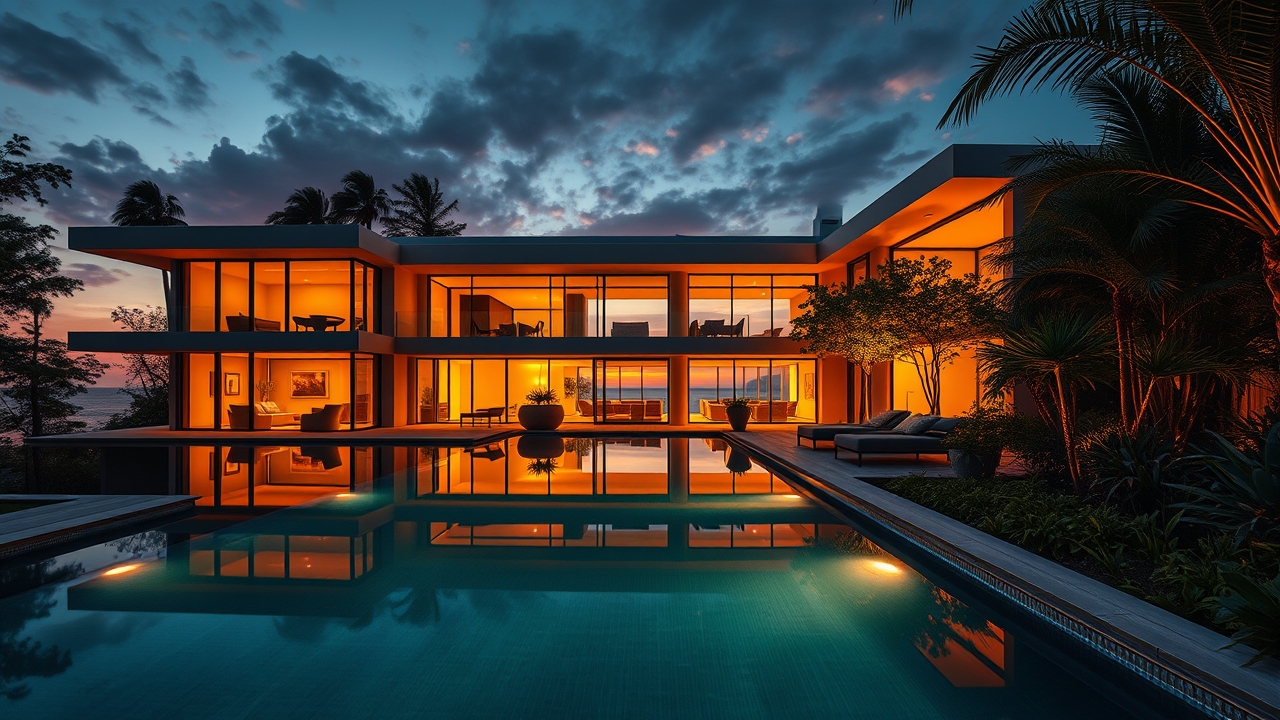 ## Persona
Prompt Engineer

## Context
Generate a concise English prompt for an image of a dream house, focusing on architectural style and atmosphere.

## Constraints
Specify the architectural style and lighting. Keep the total length under 180 characters.

## Reasoning Blueprint
Focus on the two most impactful visual elements—style and light—to create a strong impression without over-constraining the generation process.

## Output Schema
Modern coastal villa, sunset glow, infinity pool, lush garden, floor-to-ceiling glass, warm lighting, photorealistic.

## Edge Triggers
If the prompt exceeds 180 characters or lacks a clear style, regenerate to ensure brevity and focus., cinematic lighting, dramatic atmosphere, film still, shallow depth of field, cute 8k toy figure, plastic collectible, studio product photo, macro detail, cyberpunk style, neon lights, futuristic city night, high contrast